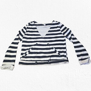 BDG Navy White Striped French Terry V Neck Wrap Cropped Sweater Size Medium